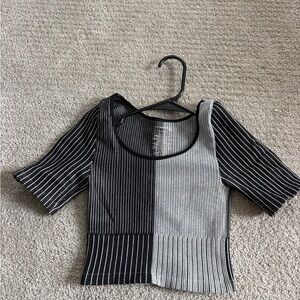 Free People Black and Gray Striped Crop Top